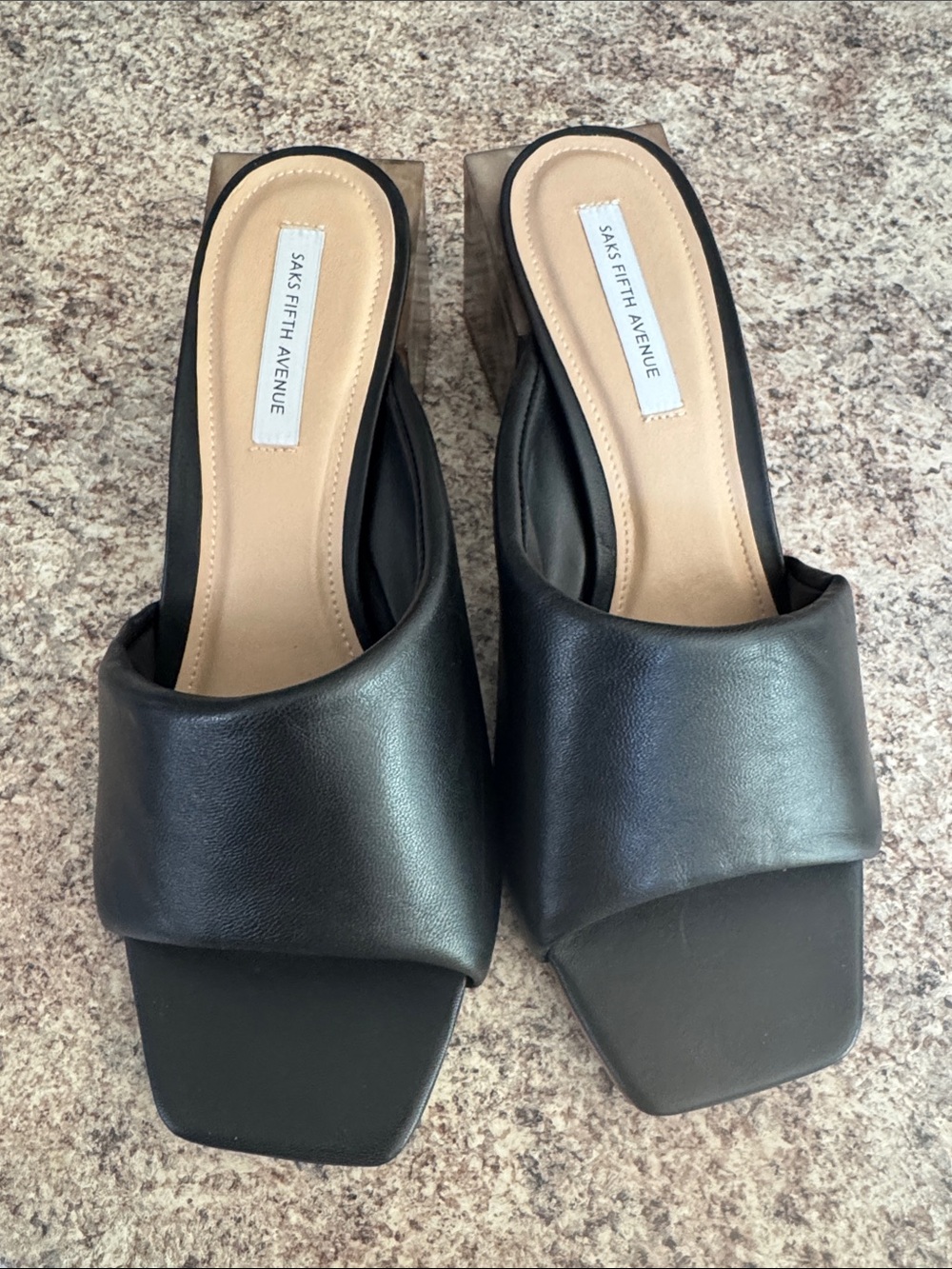 Saks Fifth Avenue Black Leather Square-Toe Slide Mules